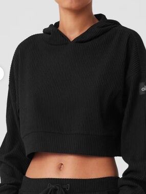 Alo Yoga Black Muse Ribbed Cropped Hoodie Women's Medium